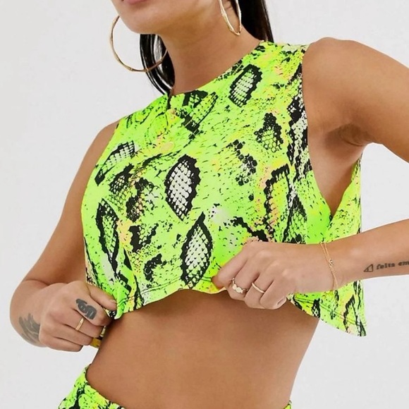 neon snake print crop top